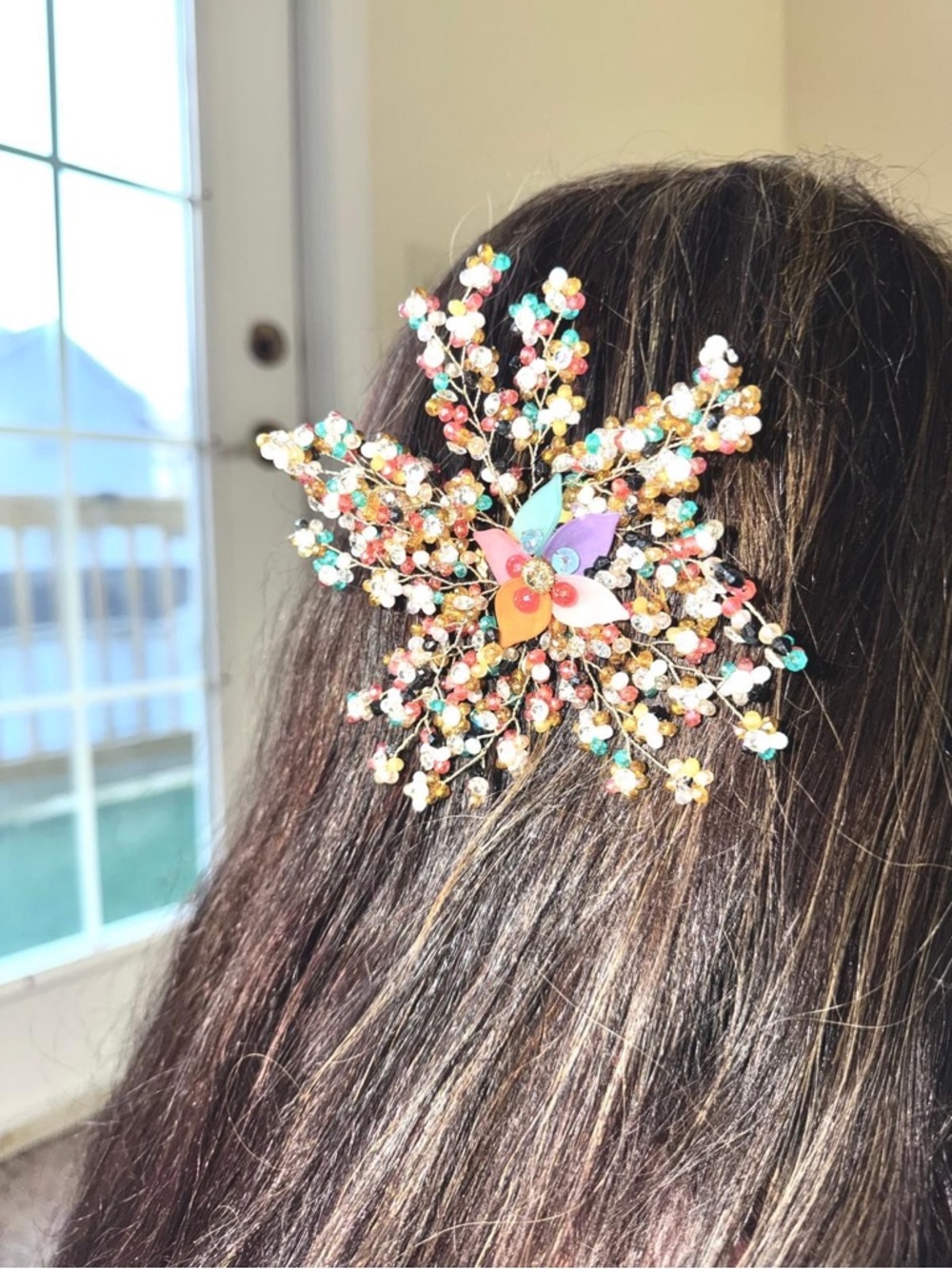 Multicolor Beaded Flower Hair Pin